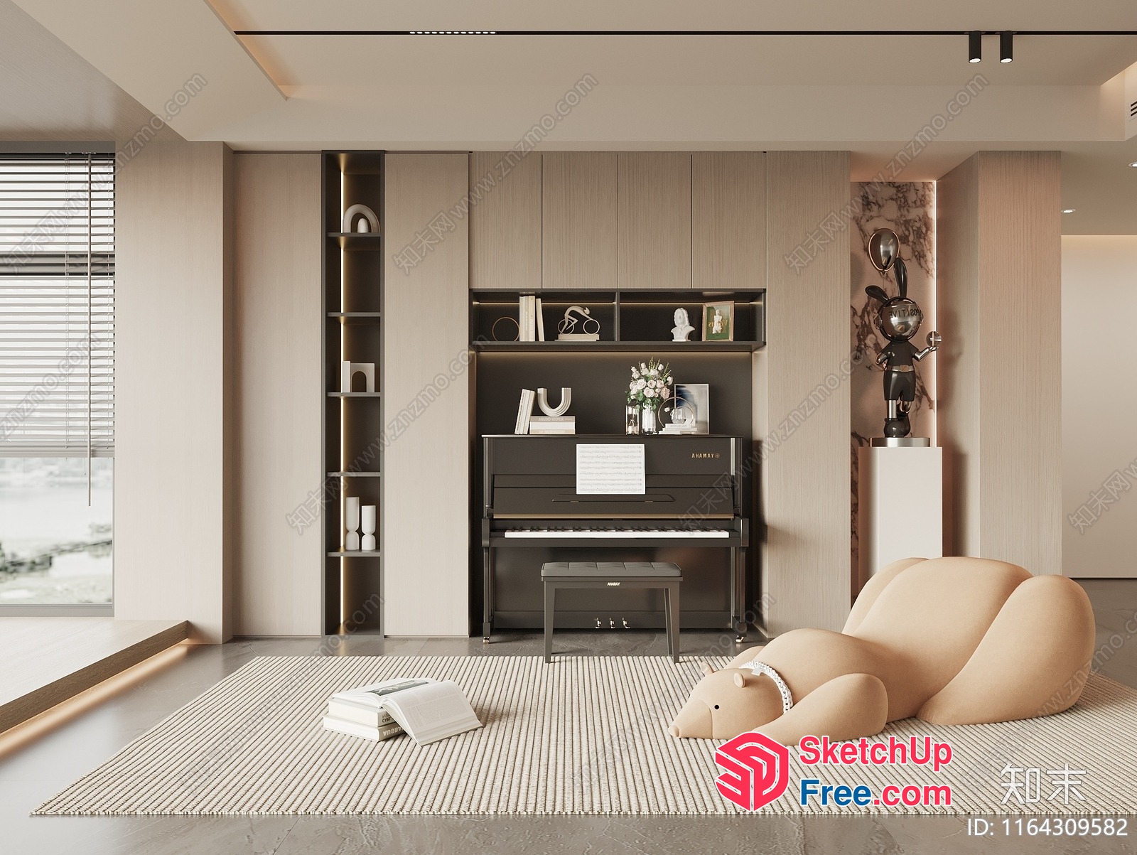 Modern Living Room With Piano And Animal-Shaped Chair 3D SketchUp File