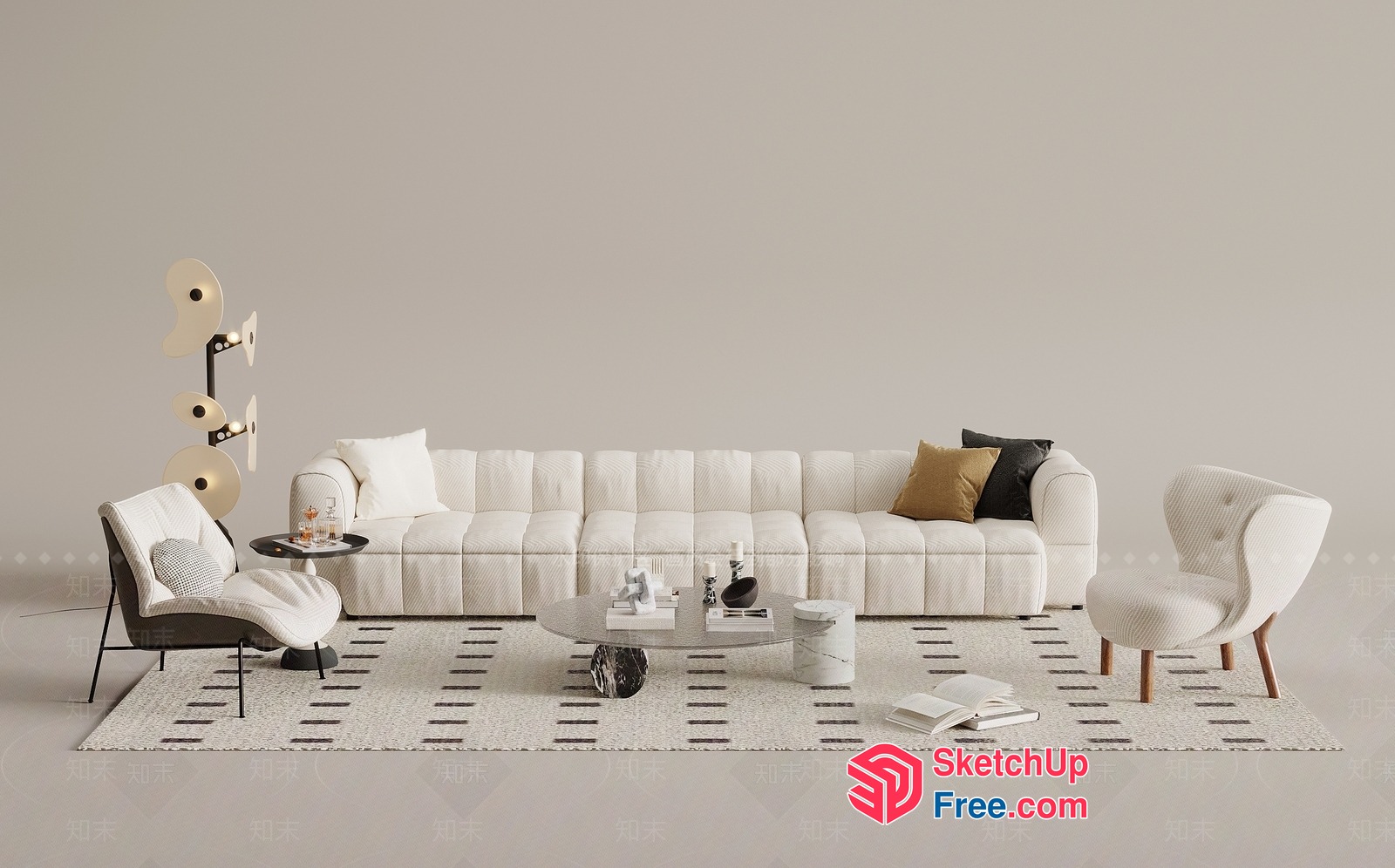 Modern White Living Room With Elegant Furniture 3D SketchUp File