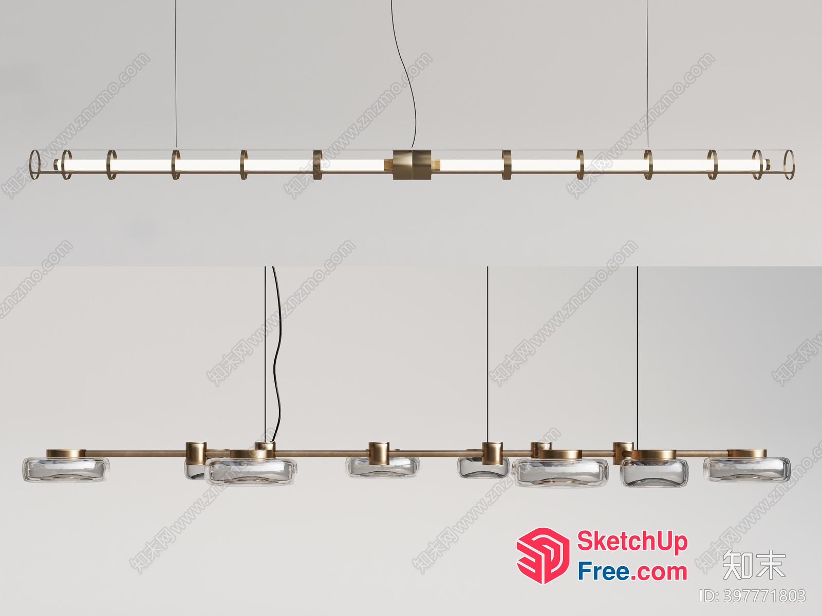 Elegant Modern Glass And Metal Light Fixture 3D SketchUp File