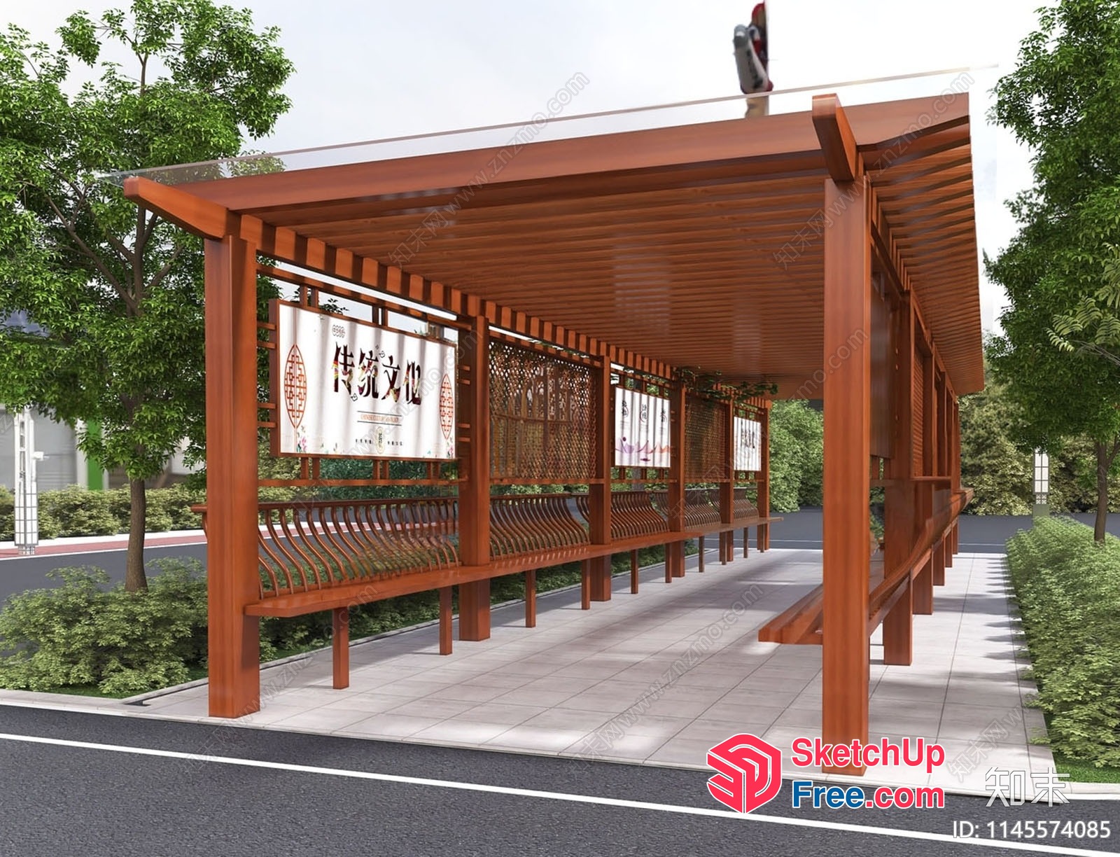Bus Stop Shelter With Benches And Canopy 3D SketchUp File