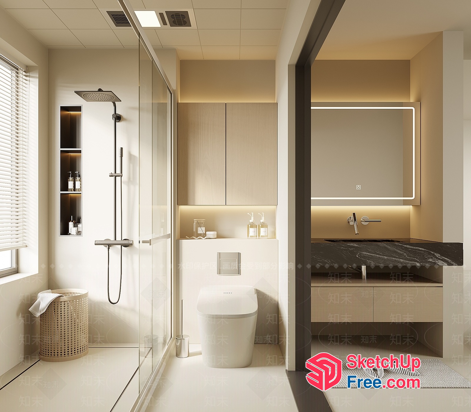Modern Bathroom With Sleek Fixtures And Neutral Color Scheme 3D SketchUp File