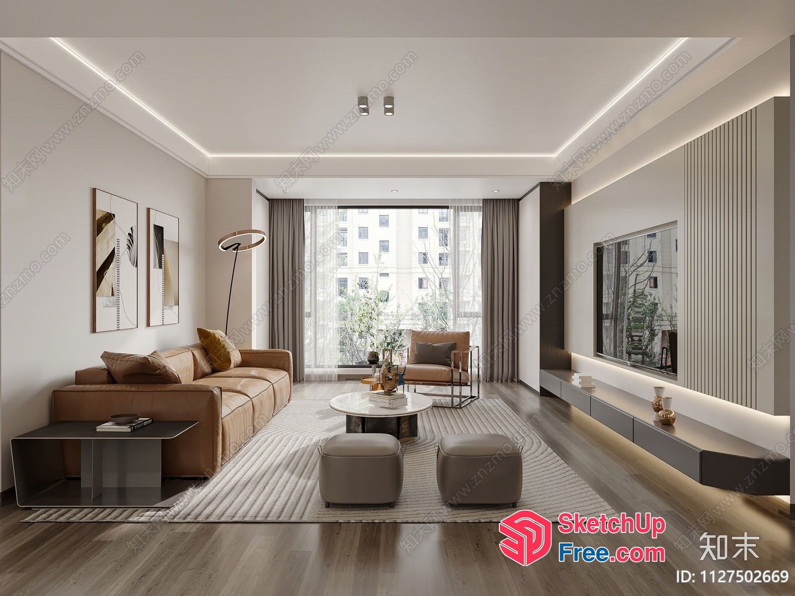 Modern Living Room With Natural Light 3D SketchUp File