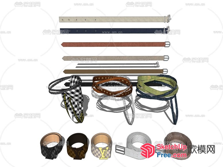A Collection Of Leather Belts And Accessories 3D SketchUp File