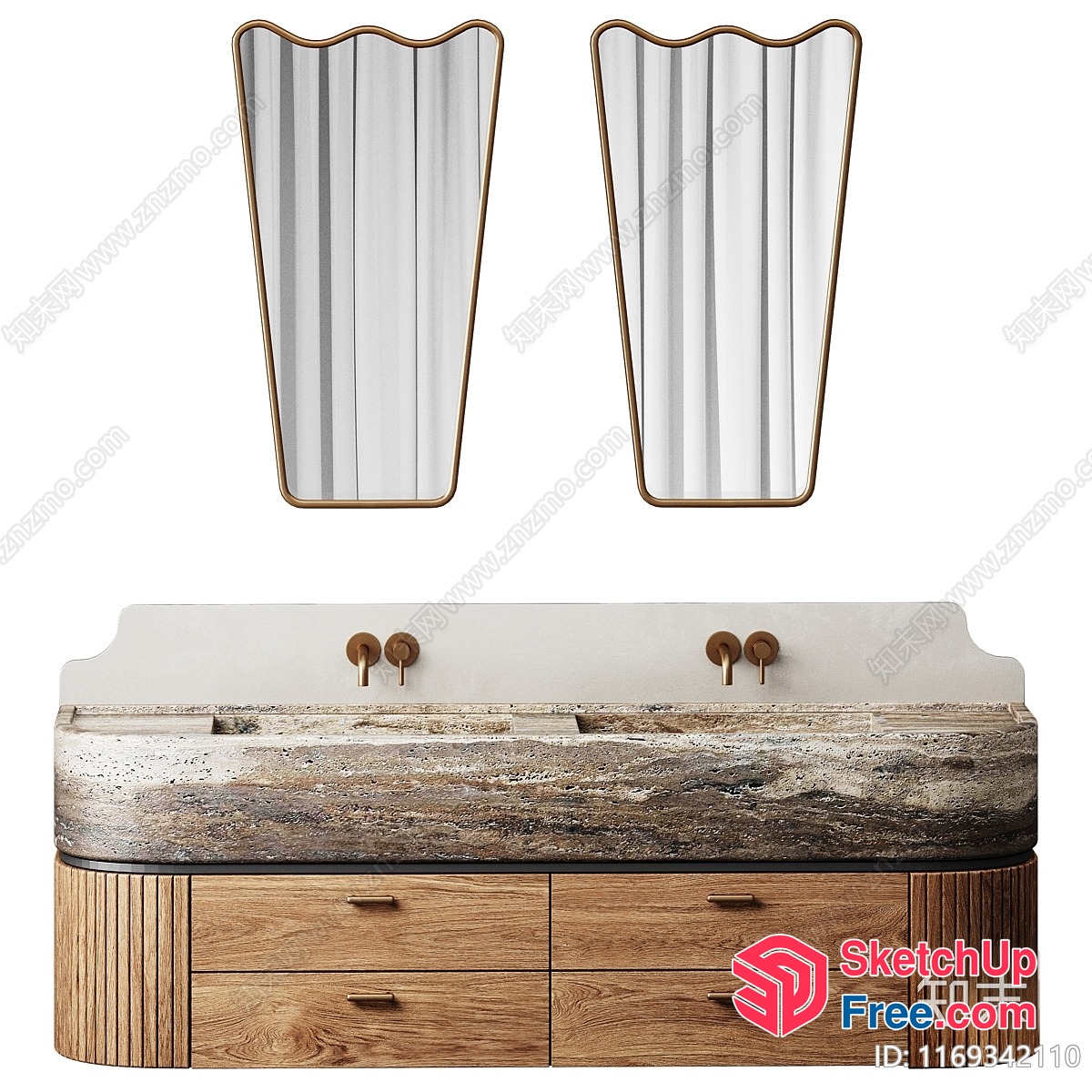 Elegant Modern Bathroom Vanity With Two Mirrors 3D SketchUp File