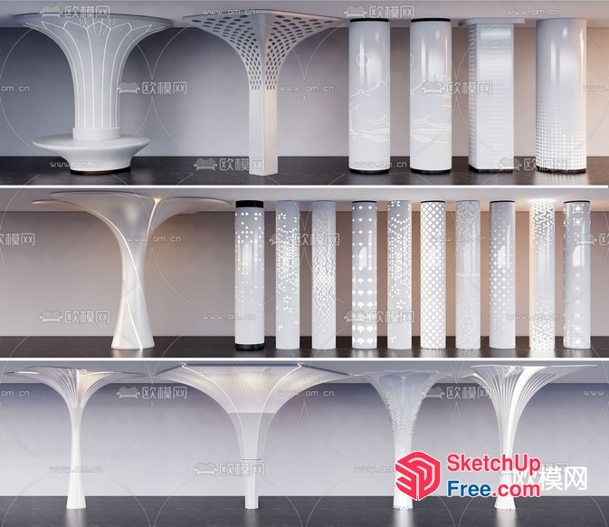 Pillars And Tables With Intricate Designs 3D SketchUp File