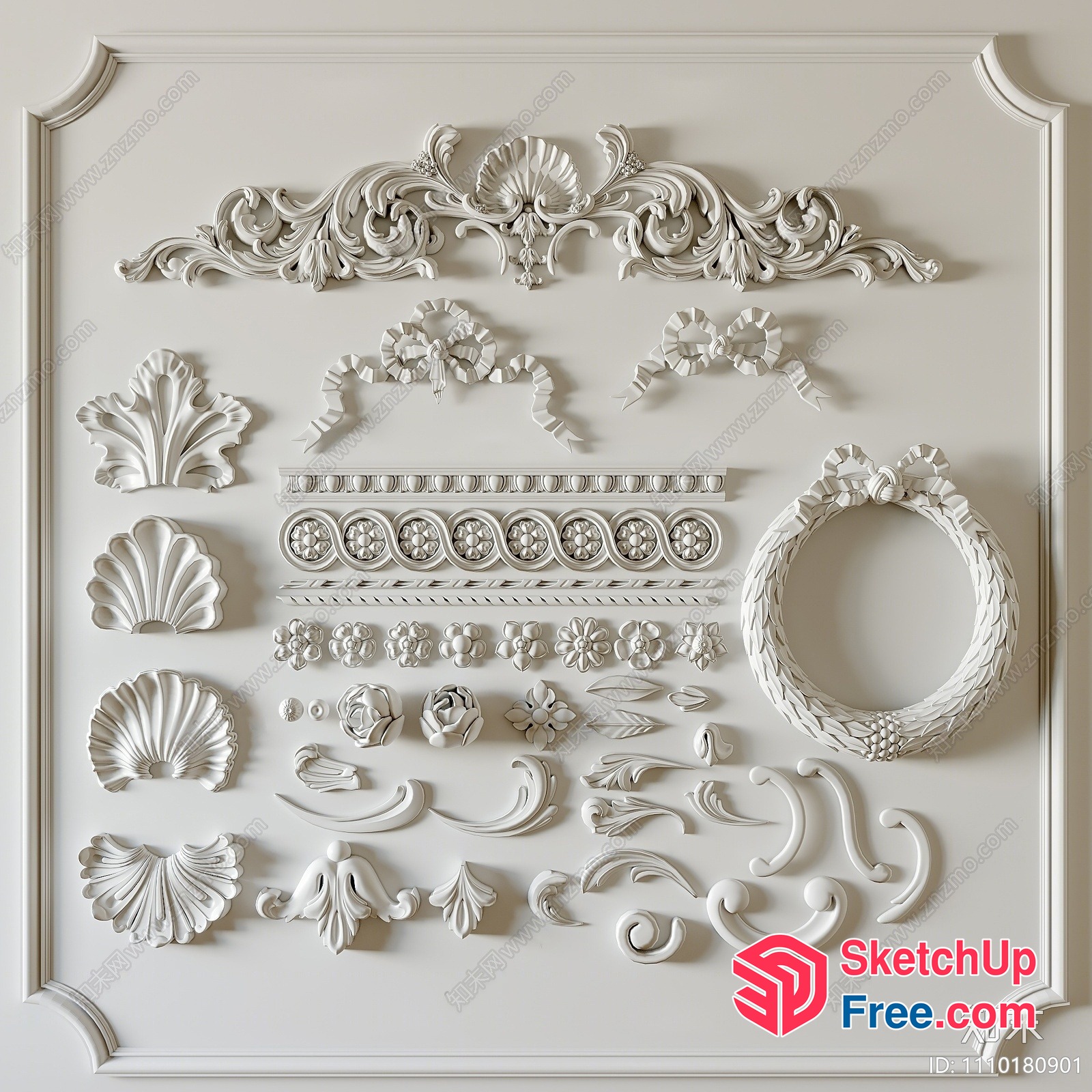 Ornate White Carved Decorations 3D SketchUp File