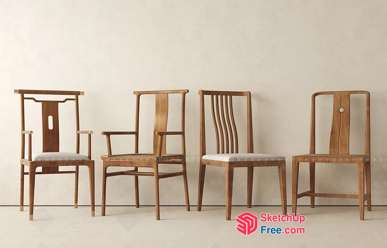 Elegant Wood Chairs Collection 3D SketchUp File