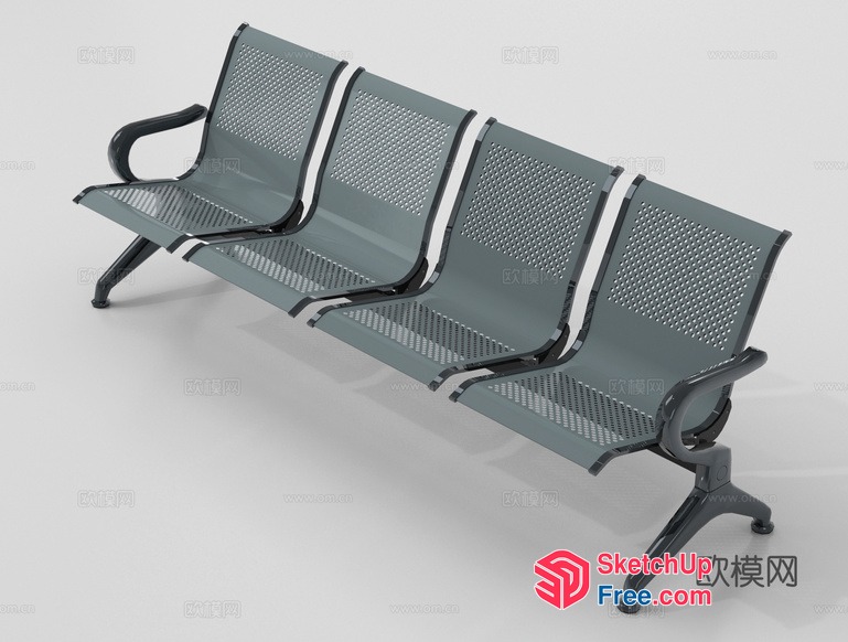 Long Gray Metal Bench With Armrests 3D SketchUp File