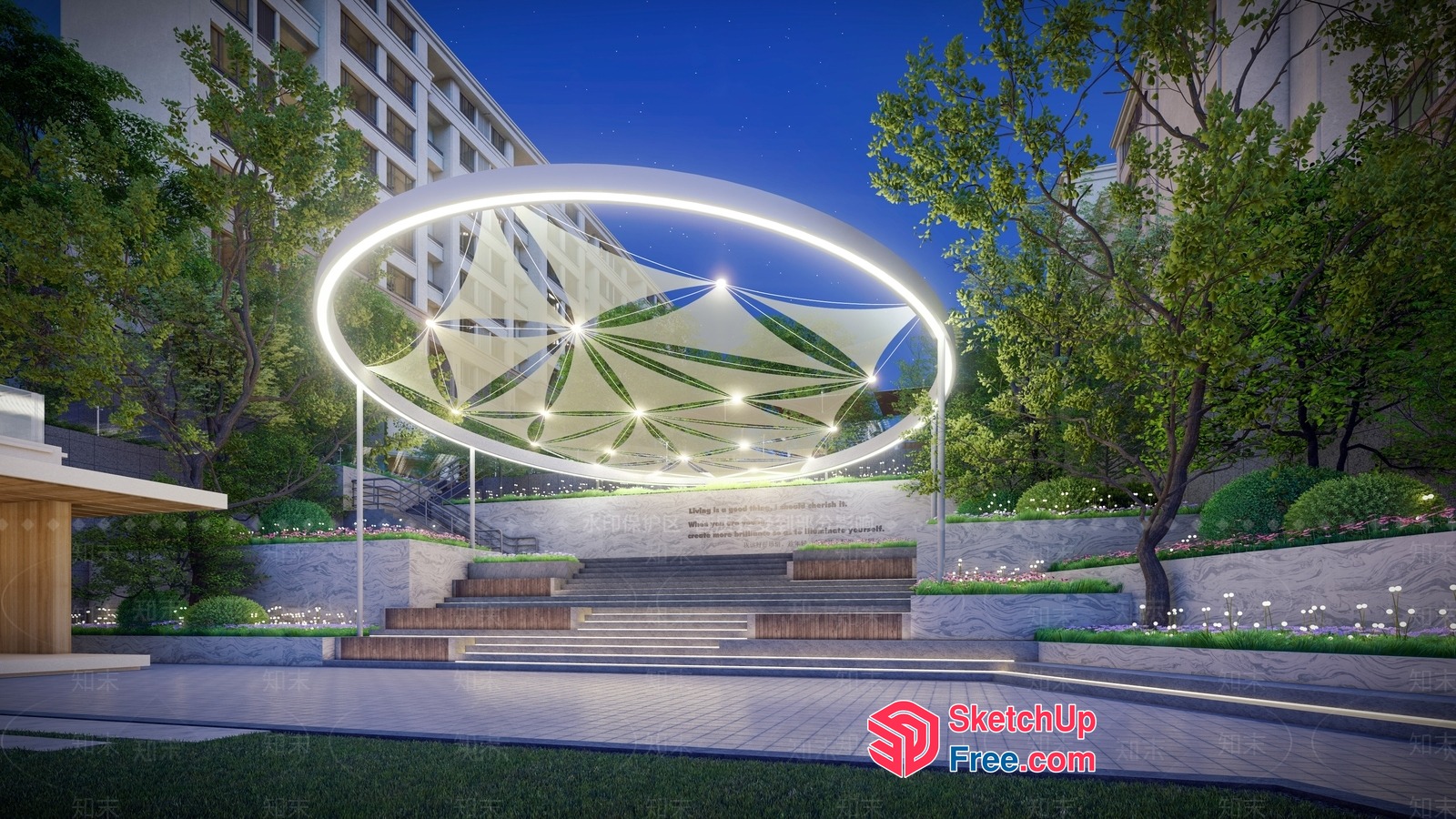 Oval-Shaped Stairway Entrance With Glass Roof 3D SketchUp File
