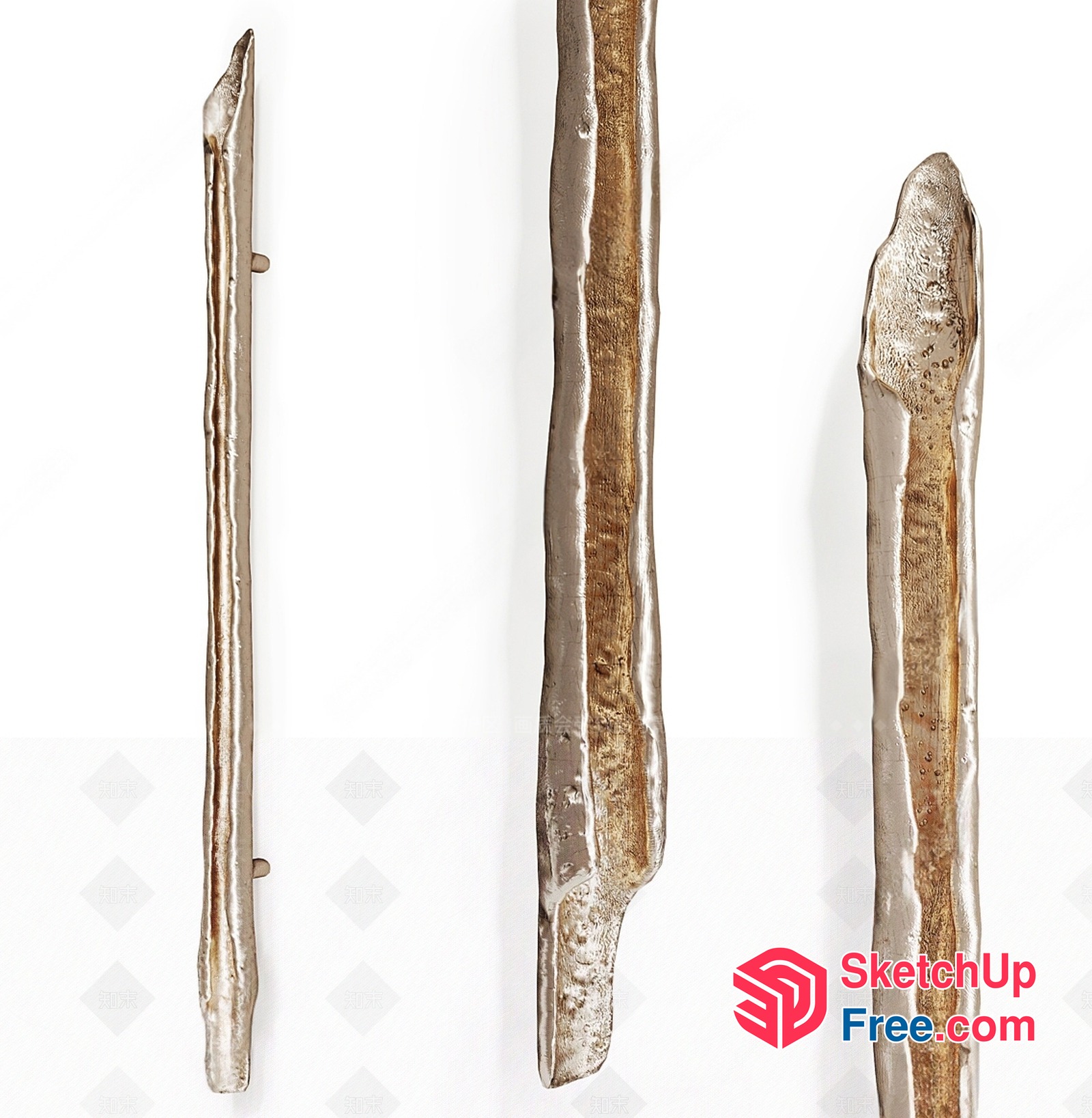 Three Long, Thin, Rustic Silver And Gold Decorative Items 3D SketchUp File