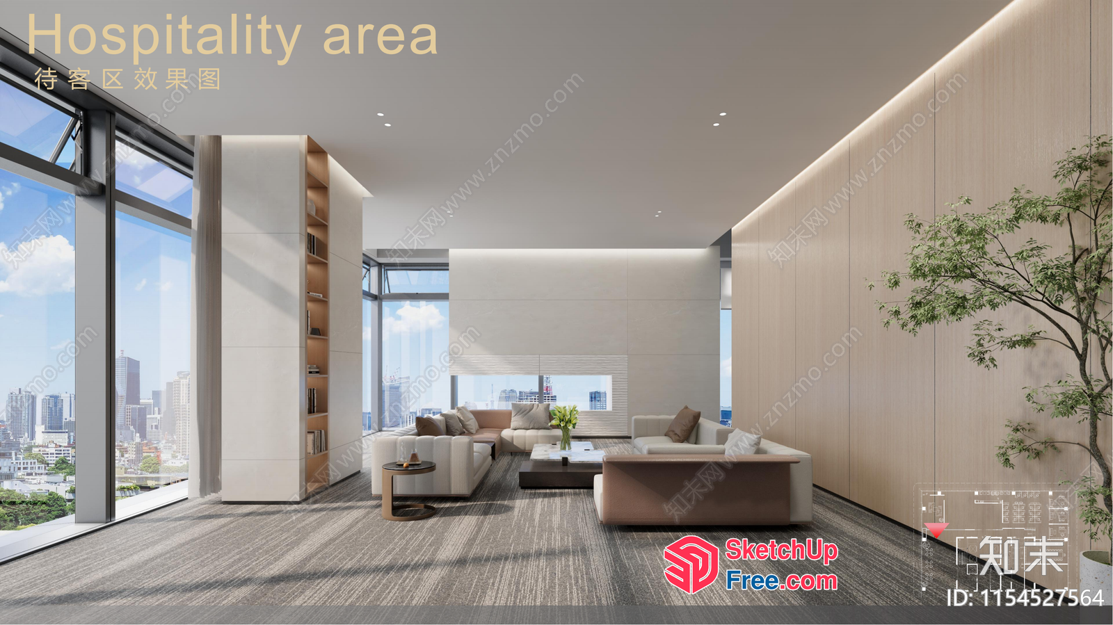 Modern Living Room With City View 3D SketchUp File