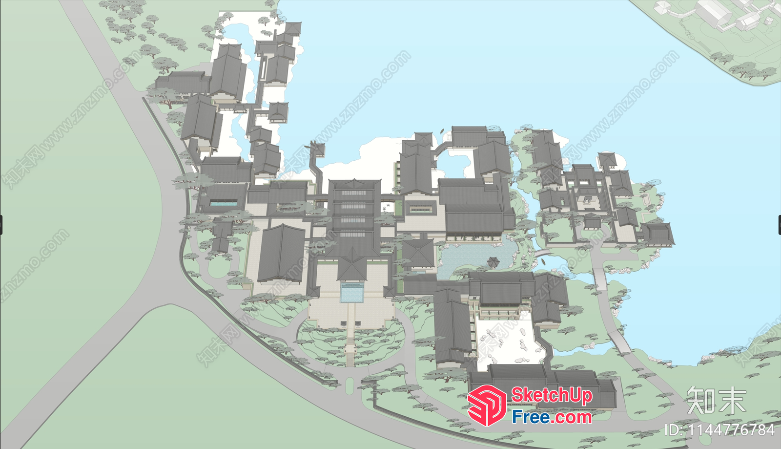 Aerial View Of A Serene Japanese-Style Villa And Resort 3D SketchUp File