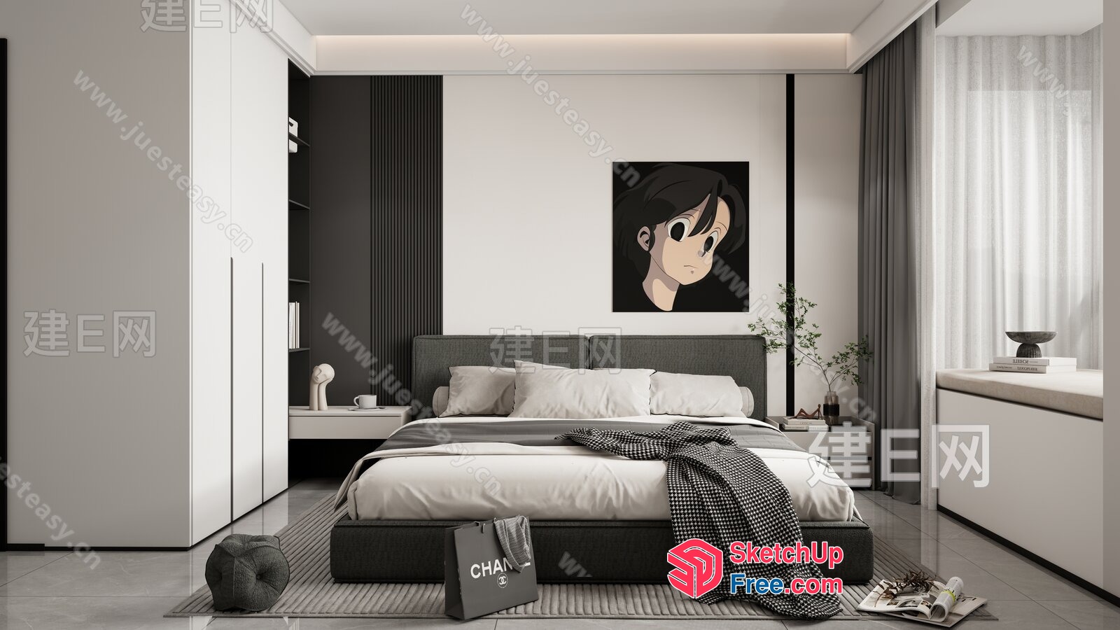 Modern Minimalist Japanese Style Bedroom 3D SketchUp File