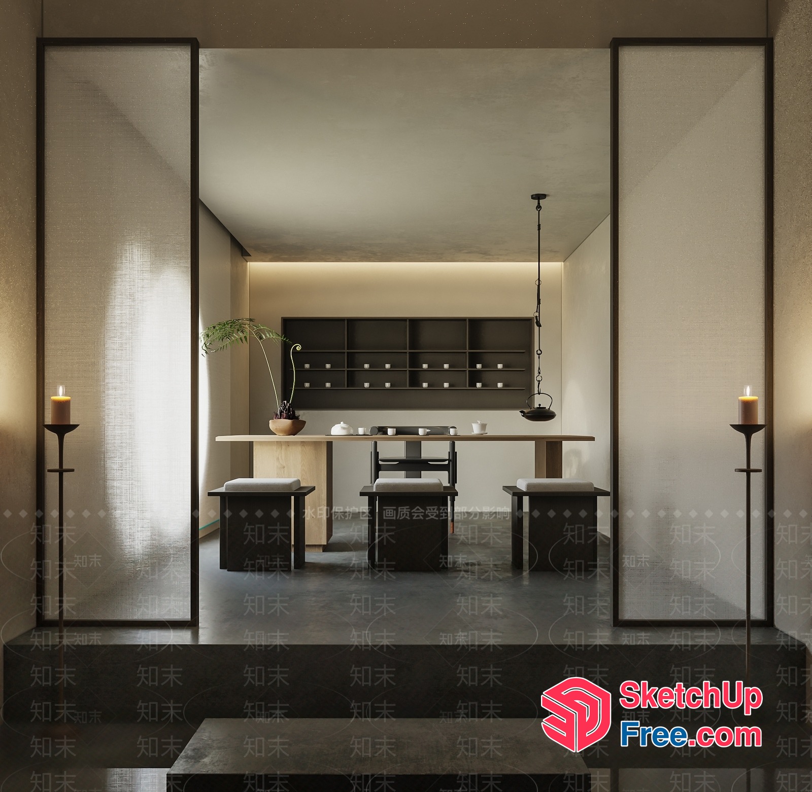 Minimalist Japanese Style Dining Room With Natural Light 3D SketchUp File