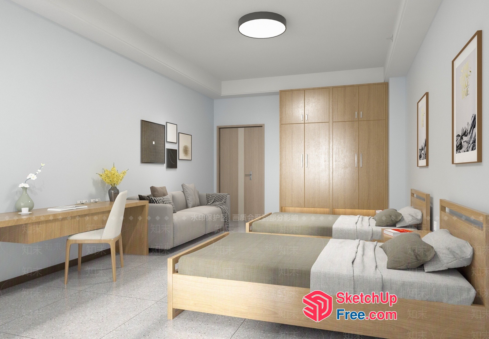 Minimalist Japanese Style Homestay Bedroom 3D SketchUp File