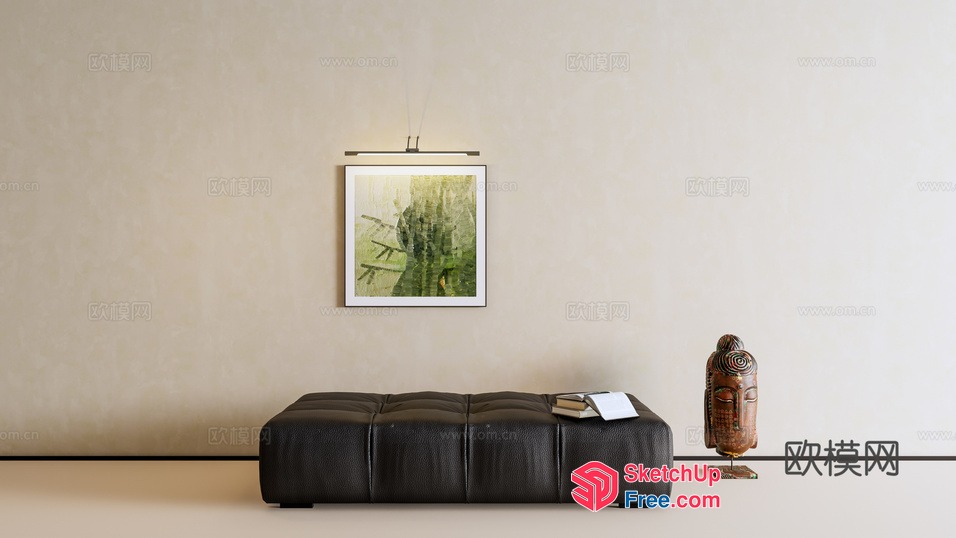 Minimalist Living Room With Black Leather Ottoman And Artwork 3D SketchUp File