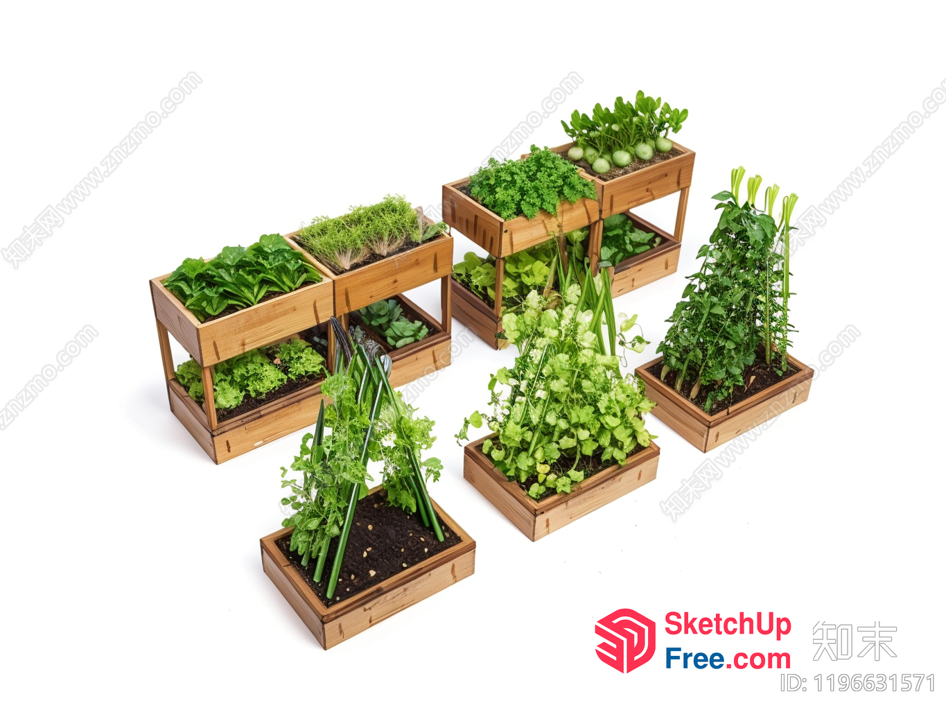 Greenery Planters In Wooden Boxes 3D SketchUp File