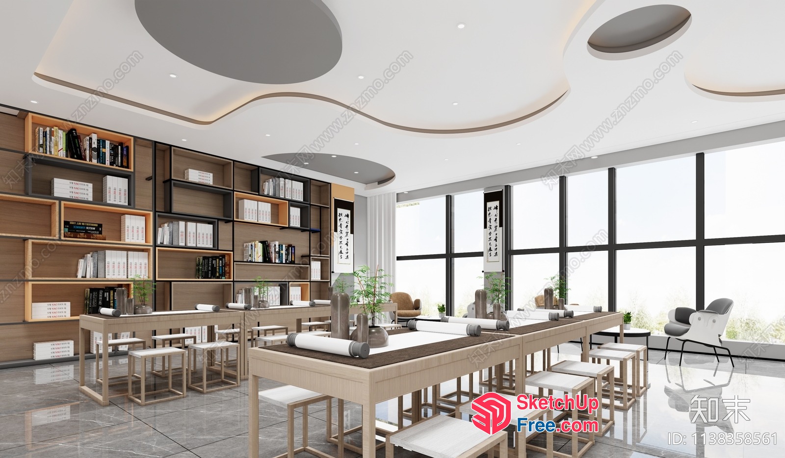 Modern Minimalist Library Interior 3D SketchUp File