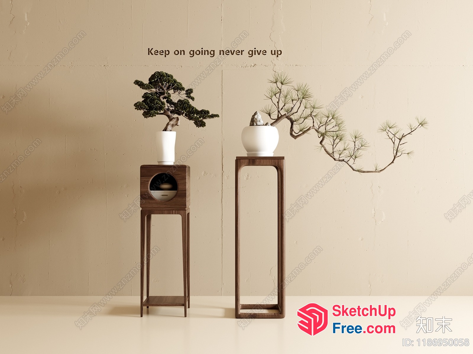 Two Potted Plants On Wooden Stands 3D SketchUp File