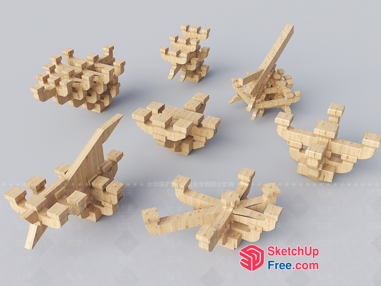 Wooden Geometric Sculptures Collection 3D SketchUp File