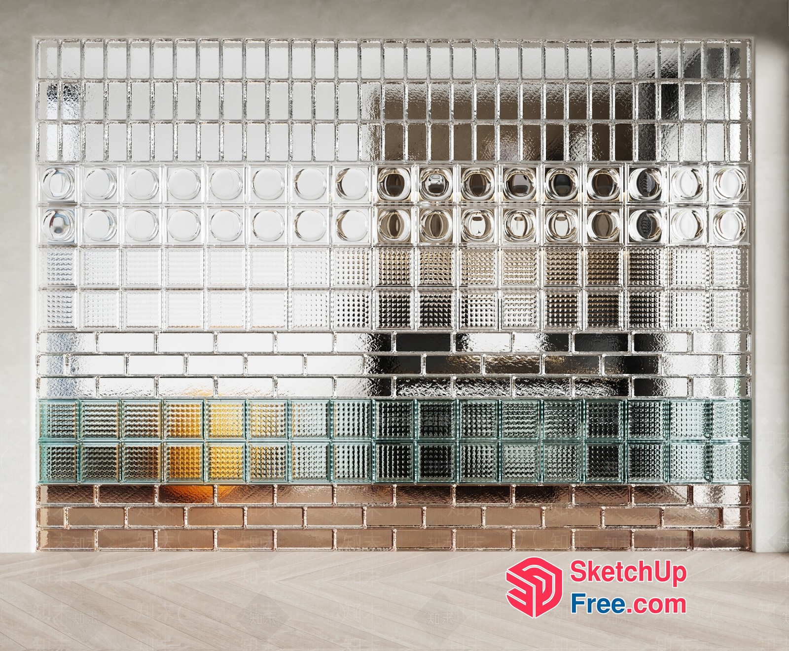Glass Brick Wall In A Modern Interior 3D SketchUp File