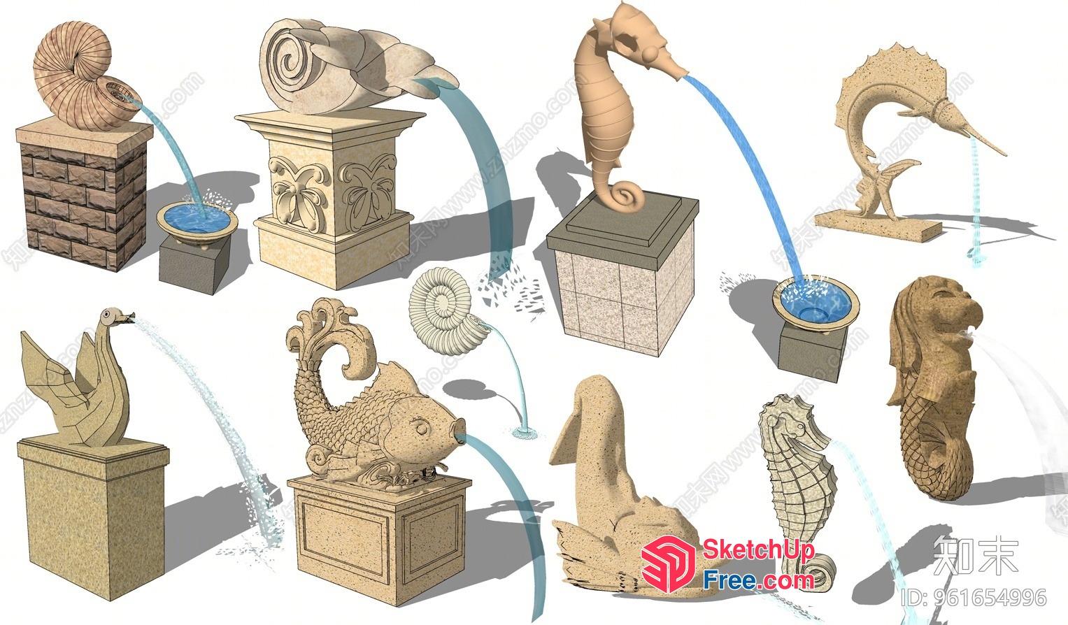 Decorative Fountains With Various Sea Creatures 3D SketchUp File