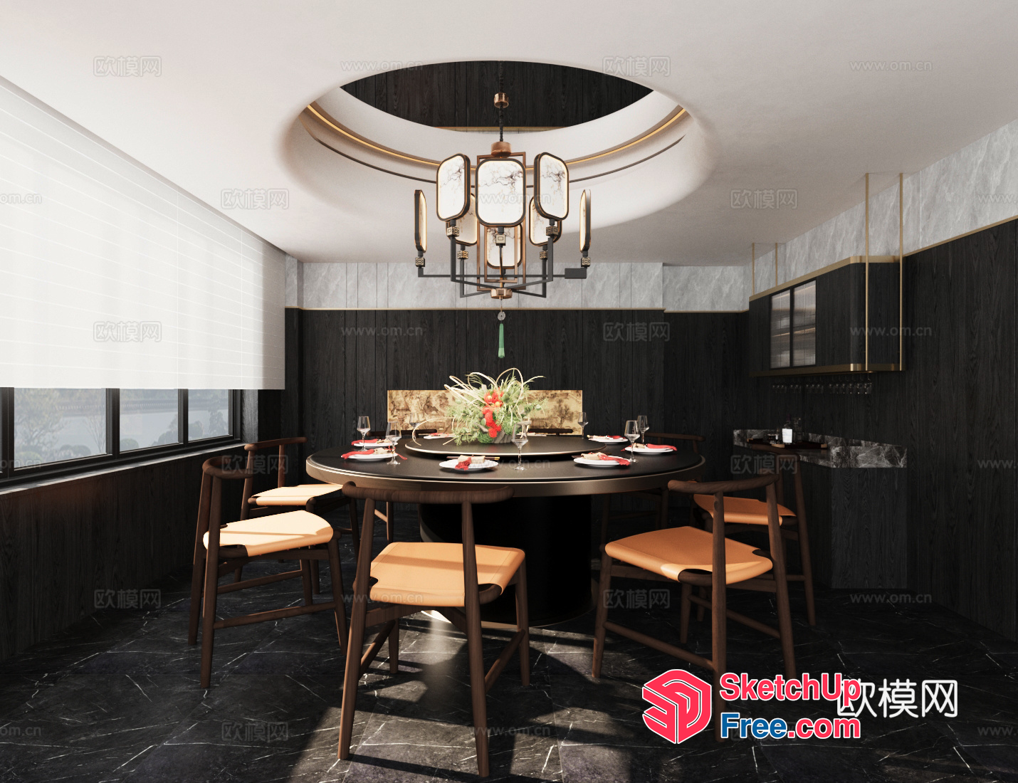 Modern Dining Room With Elegant Chandelier And Dark Wood Accents 3D SketchUp File