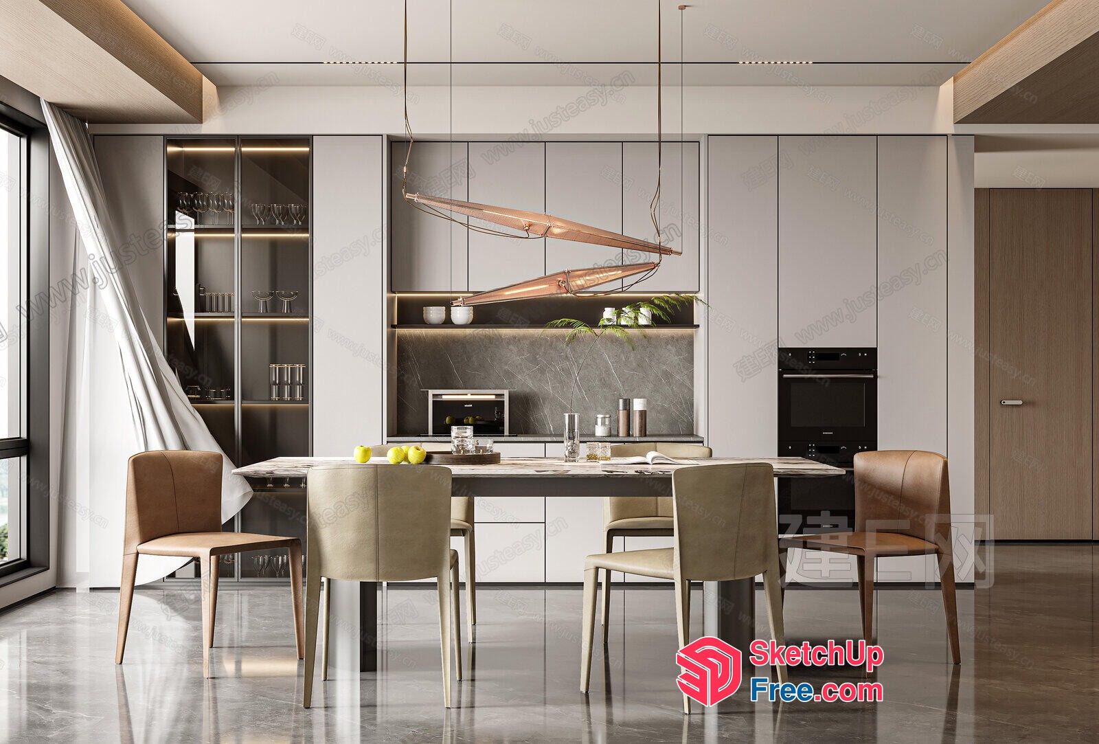 Modern Minimalist Dining Room With Sleek Furniture 3D SketchUp File
