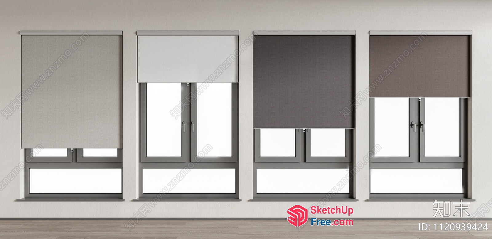 Four Windows With Gray Blinds 3D SketchUp File