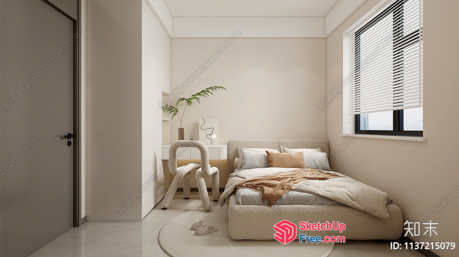 Minimalist Bedroom With Neutral Color Scheme And Natural Light 3D SketchUp File