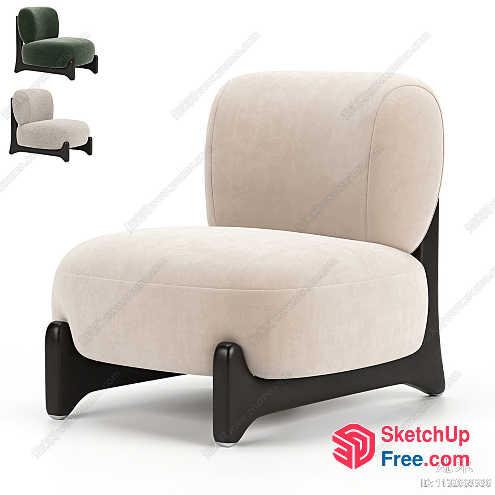 Elegant Creamy Style Armchair With Dark Brown Frame 3D SketchUp File