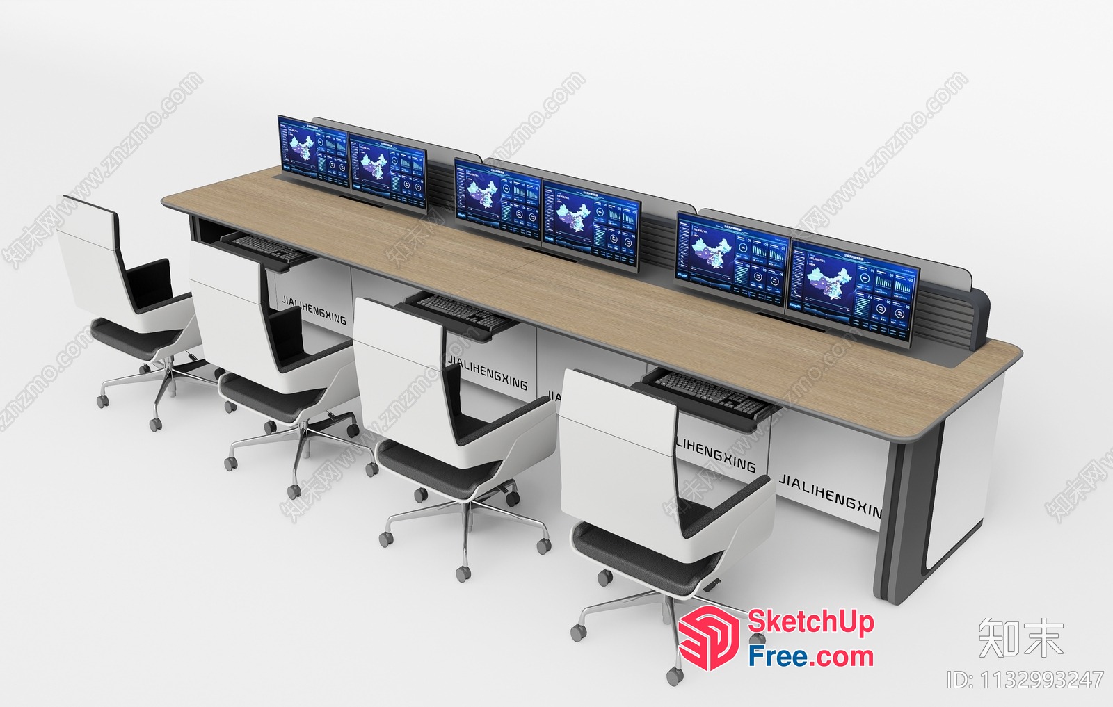 Modern Office Space With Long Desks And Multiple Computer Monitors 3D SketchUp File