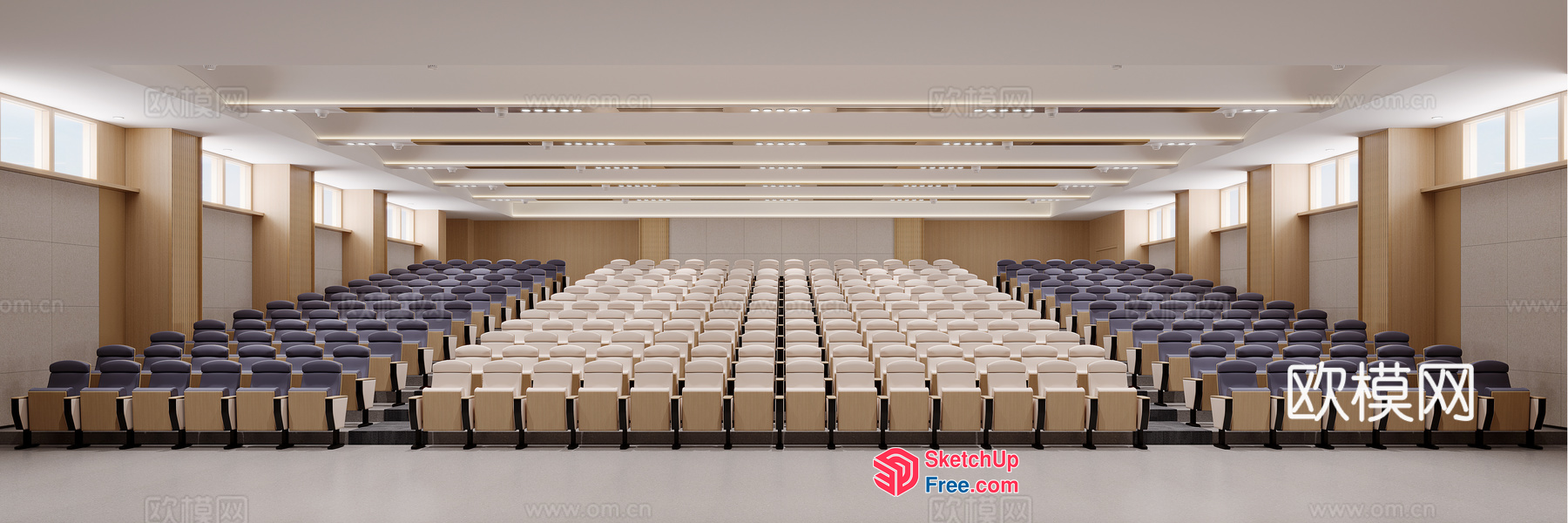 Large Empty Conference Room With Rows Of Chairs 3D SketchUp File
