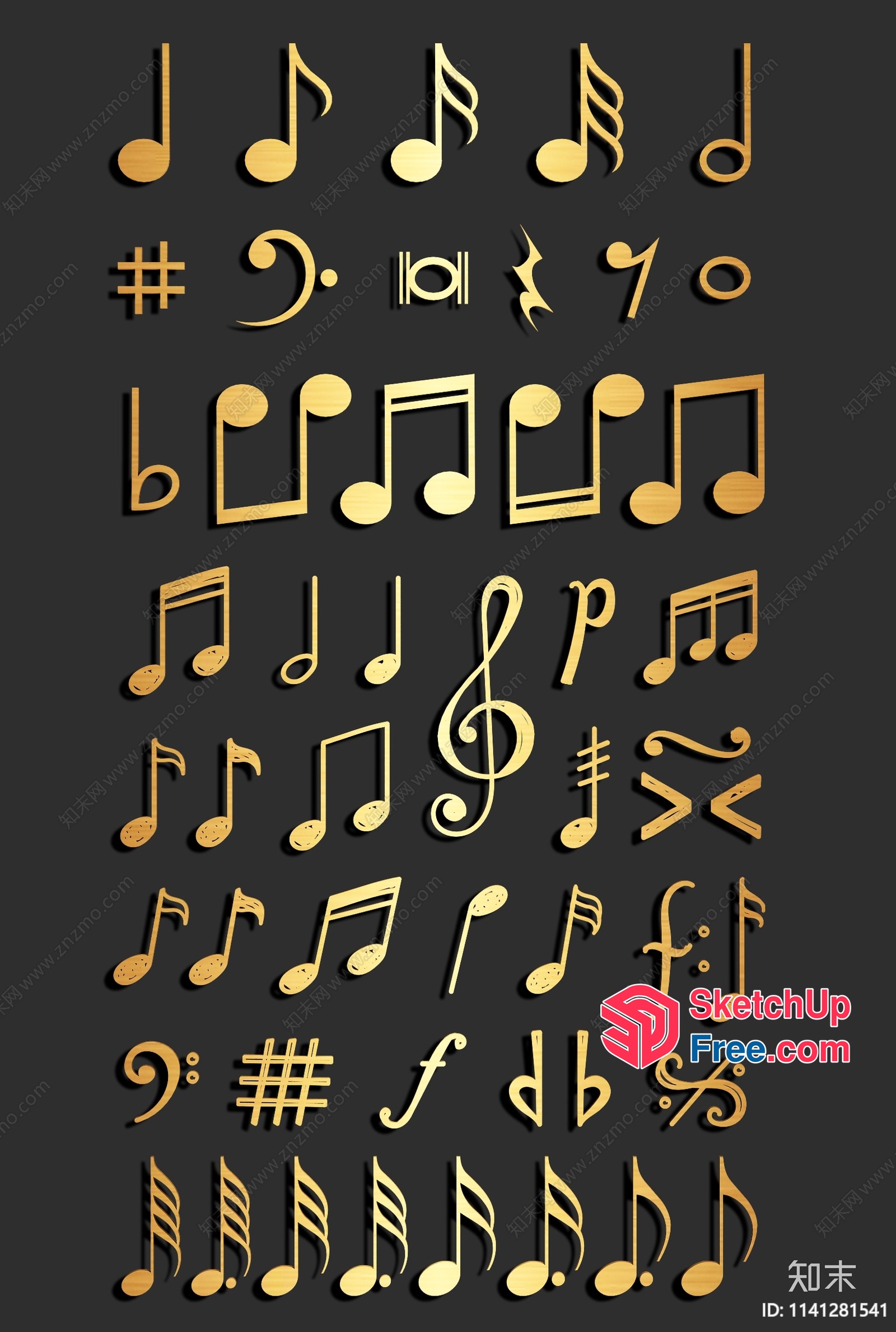 Gold Musical Notes And Symbols 3D SketchUp File