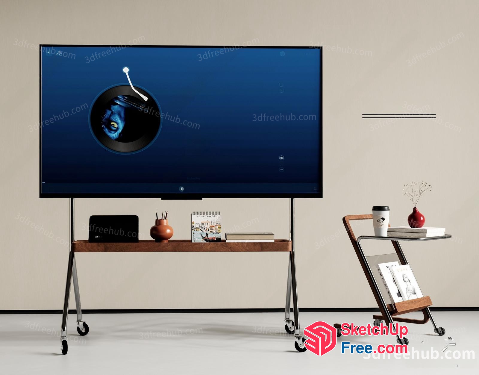 Large Screen Tv On Mobile Cart 3D SketchUp File