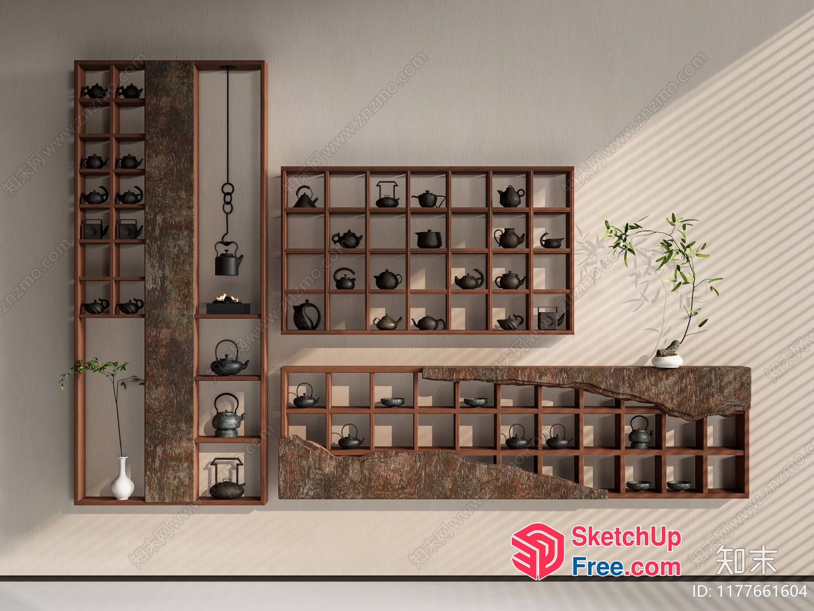Japanese Style Decorative Shelf With Tea Set Display 3D SketchUp File