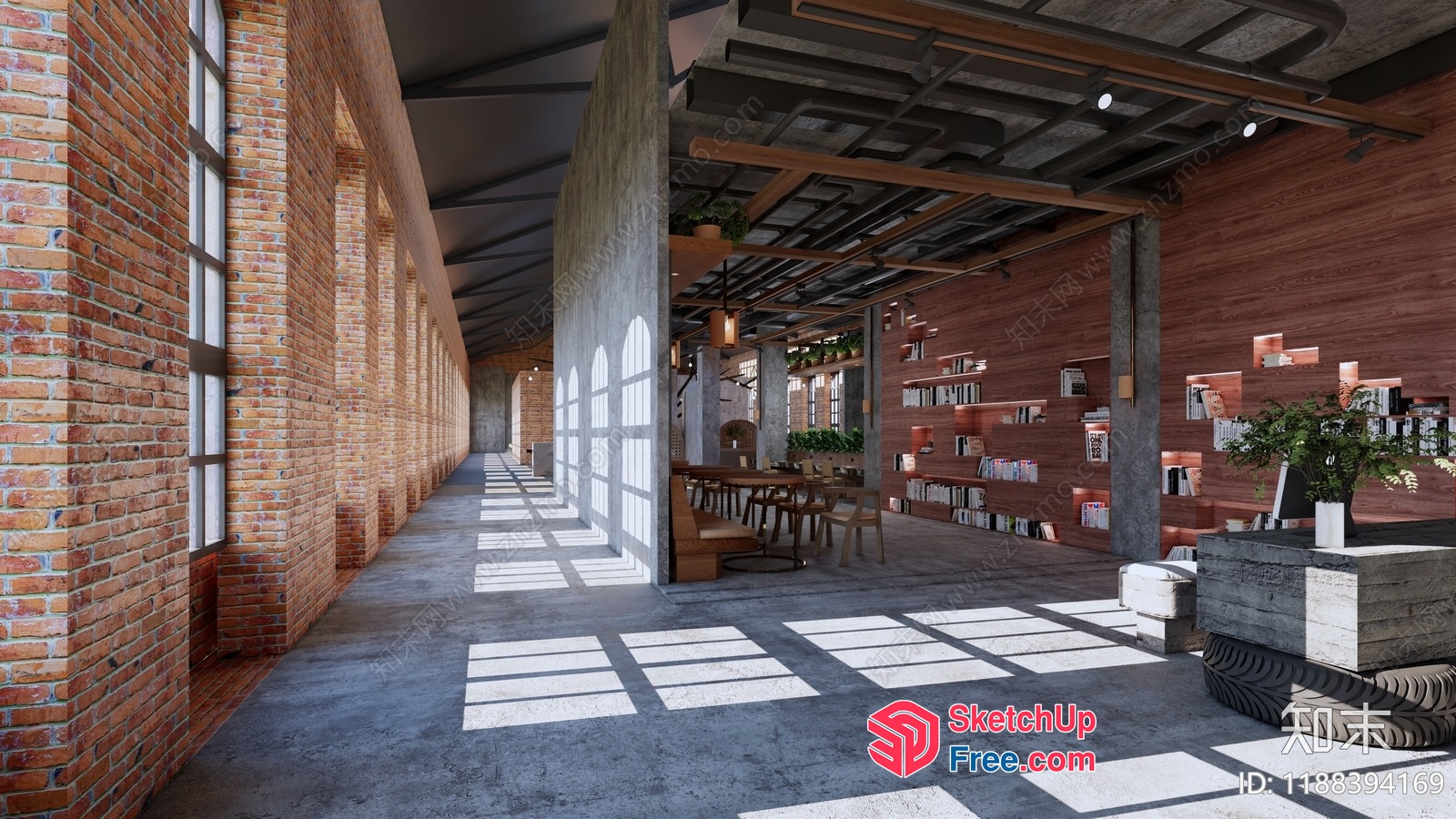 Industrial Style Interior With Exposed Brick And Wooden Accents 3D SketchUp File
