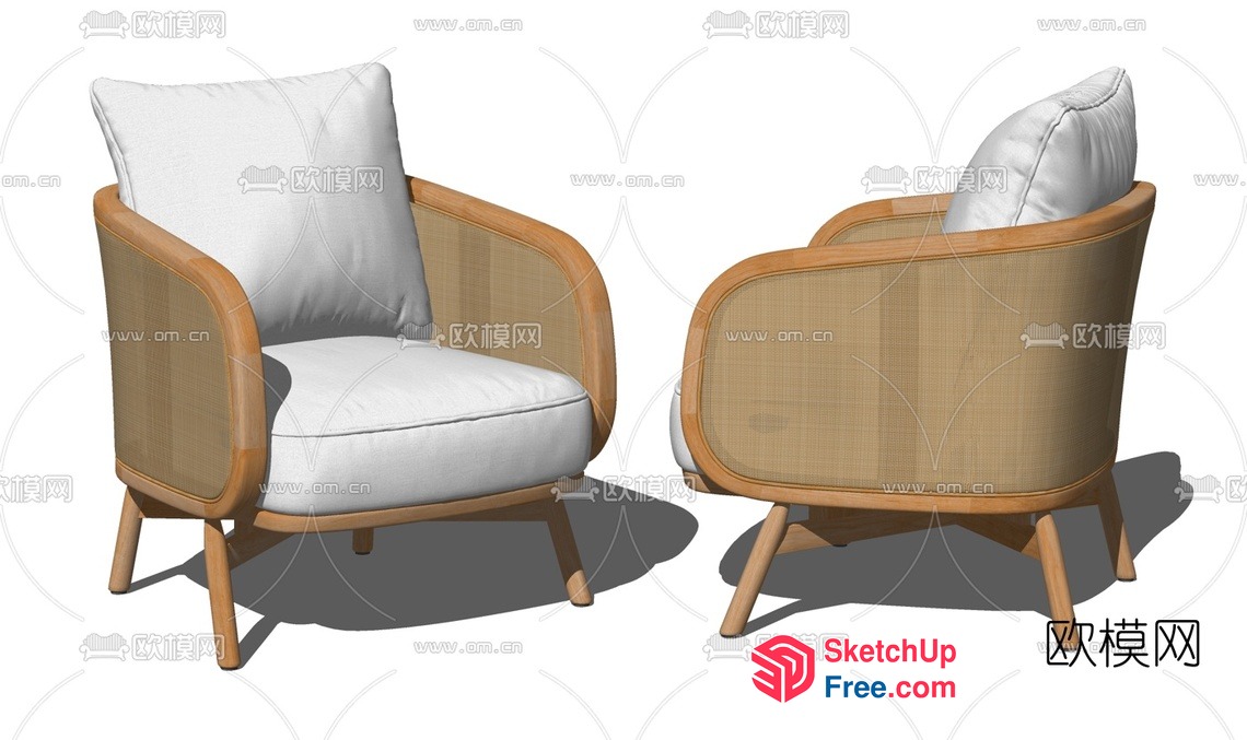 Modern Japanese Style Wooden Armchair And Sofa Set 3D SketchUp File