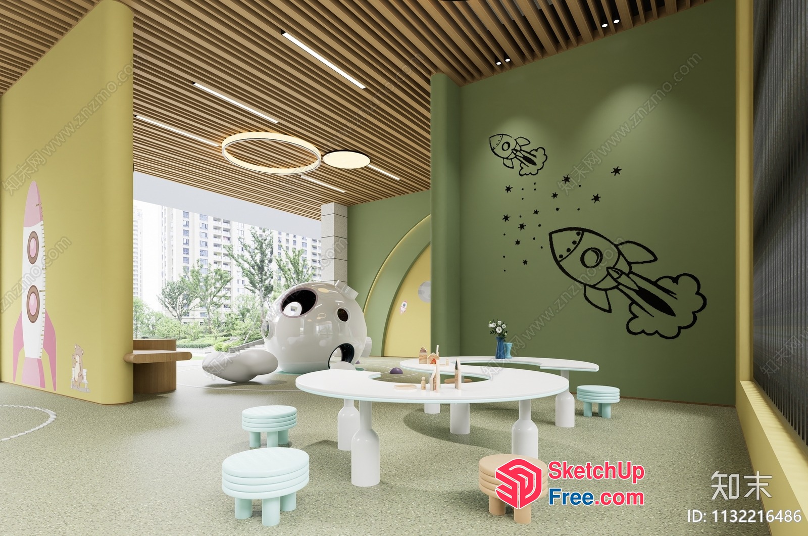 Modern Space Capsule Playroom Interior Design 3D SketchUp File