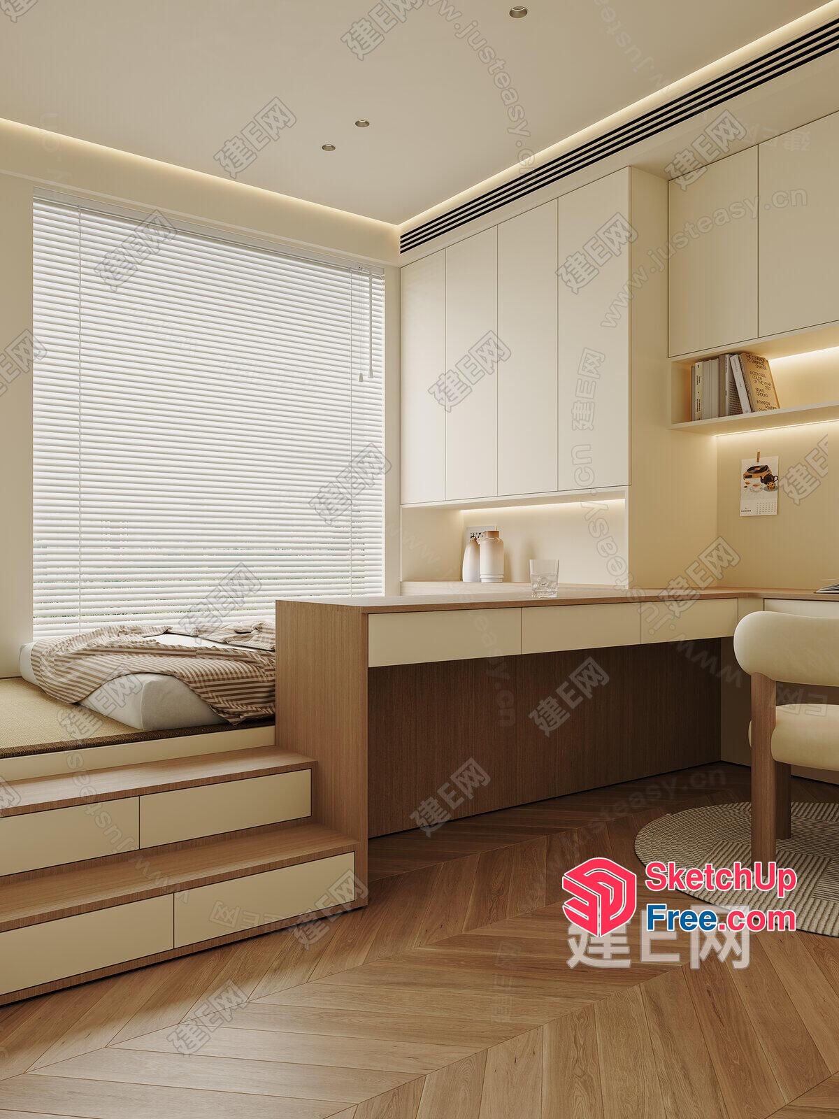 Cozy Modern Minimalist Bedroom Interior 3D SketchUp File