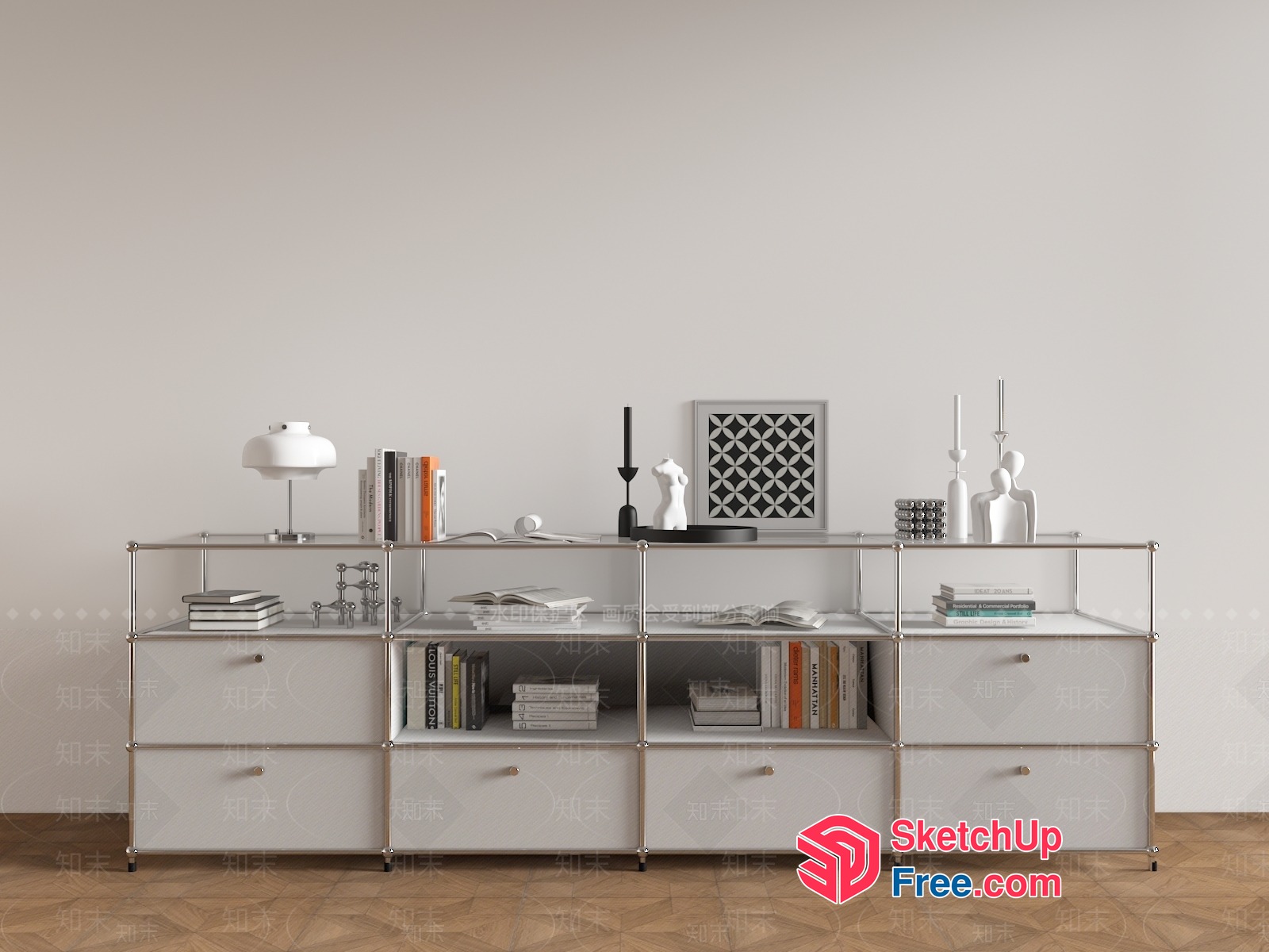 White And Silver Modern Bookcase 3D SketchUp File