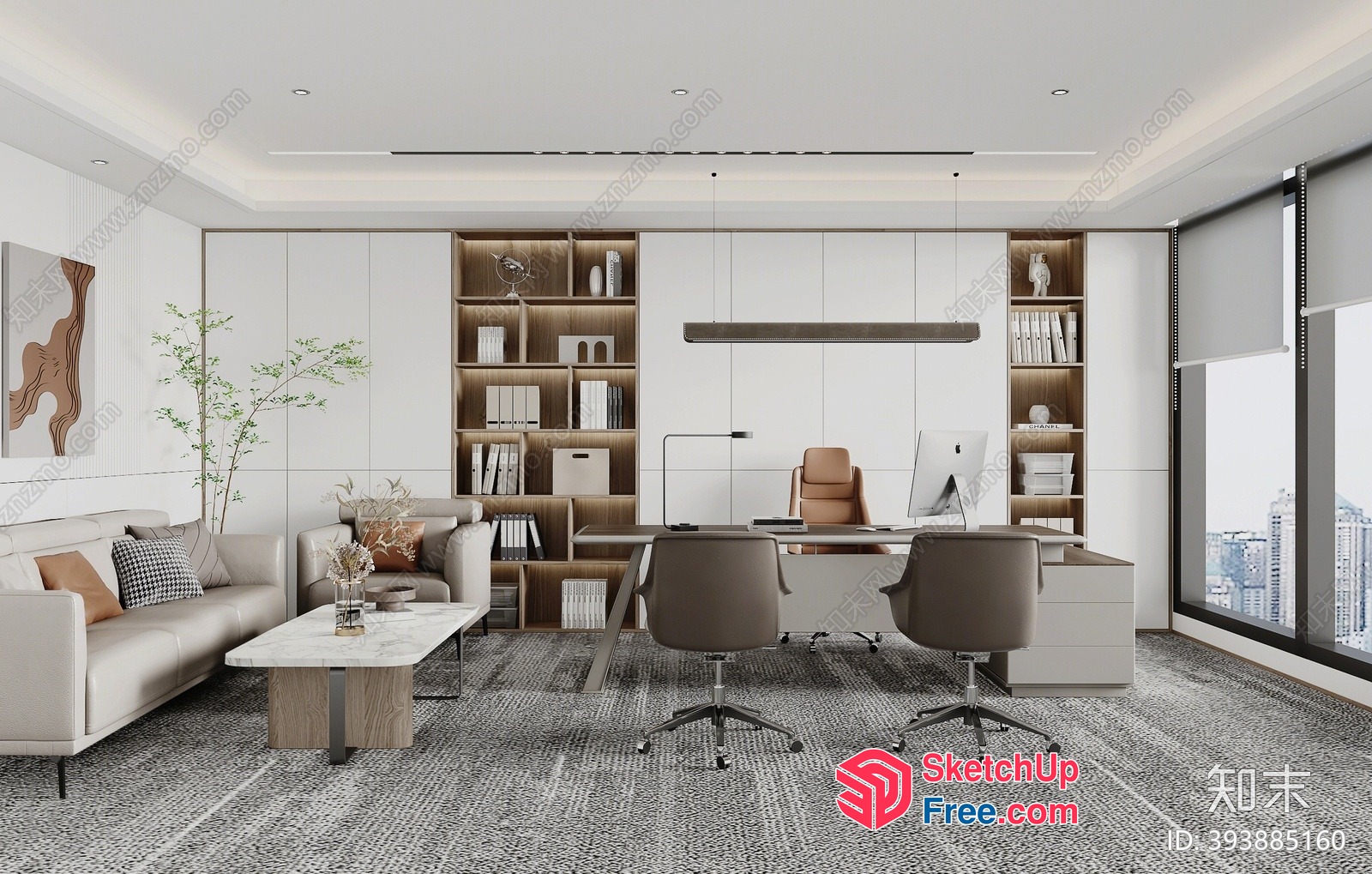 Modern Office Space With Neutral Color Scheme And Natural Light 3D SketchUp File
