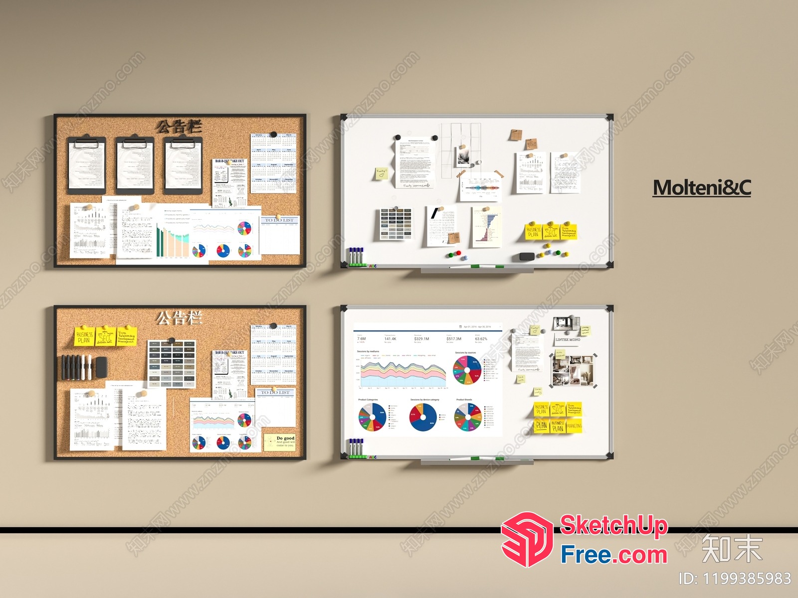 Office Decorations Including Bulletin Boards And Whiteboards 3D SketchUp File