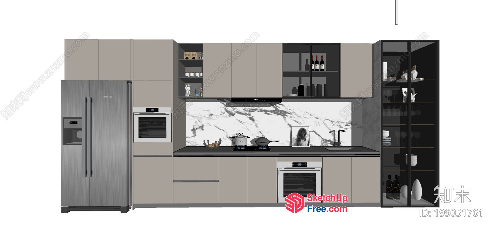 Modern Kitchen With Sleek Appliances And White Marble Countertops 3D SketchUp File