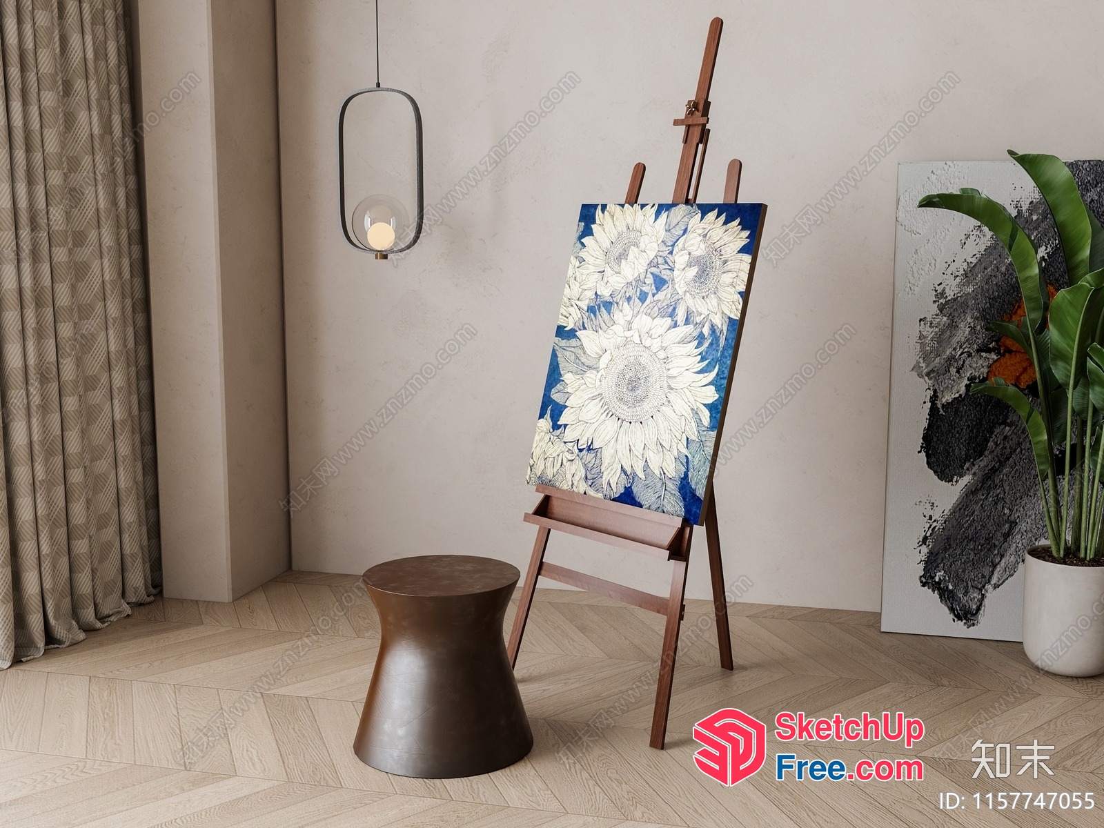 Artistic Composition With Sunflower Painting And Elegant Decor 3D SketchUp File