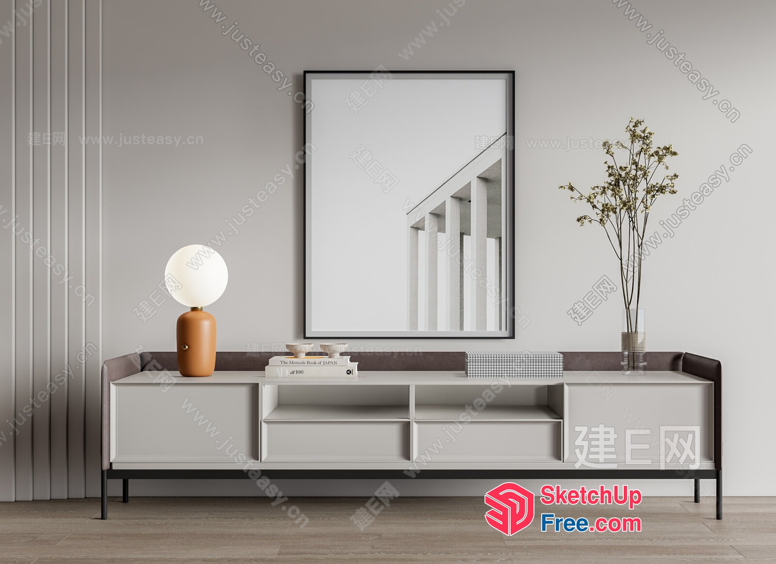 Minimalist Interior With Creamy Style And Pillar Decor 3D SketchUp File