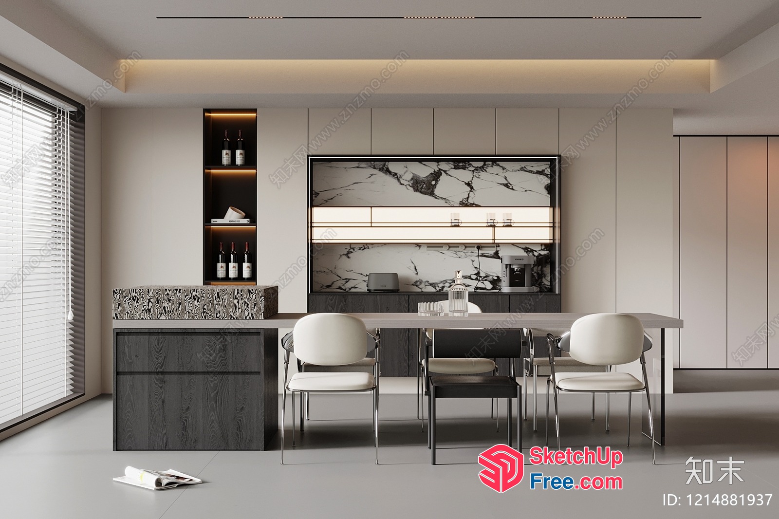 Modern Minimalist Office Interior With Marble Accent 3D SketchUp File