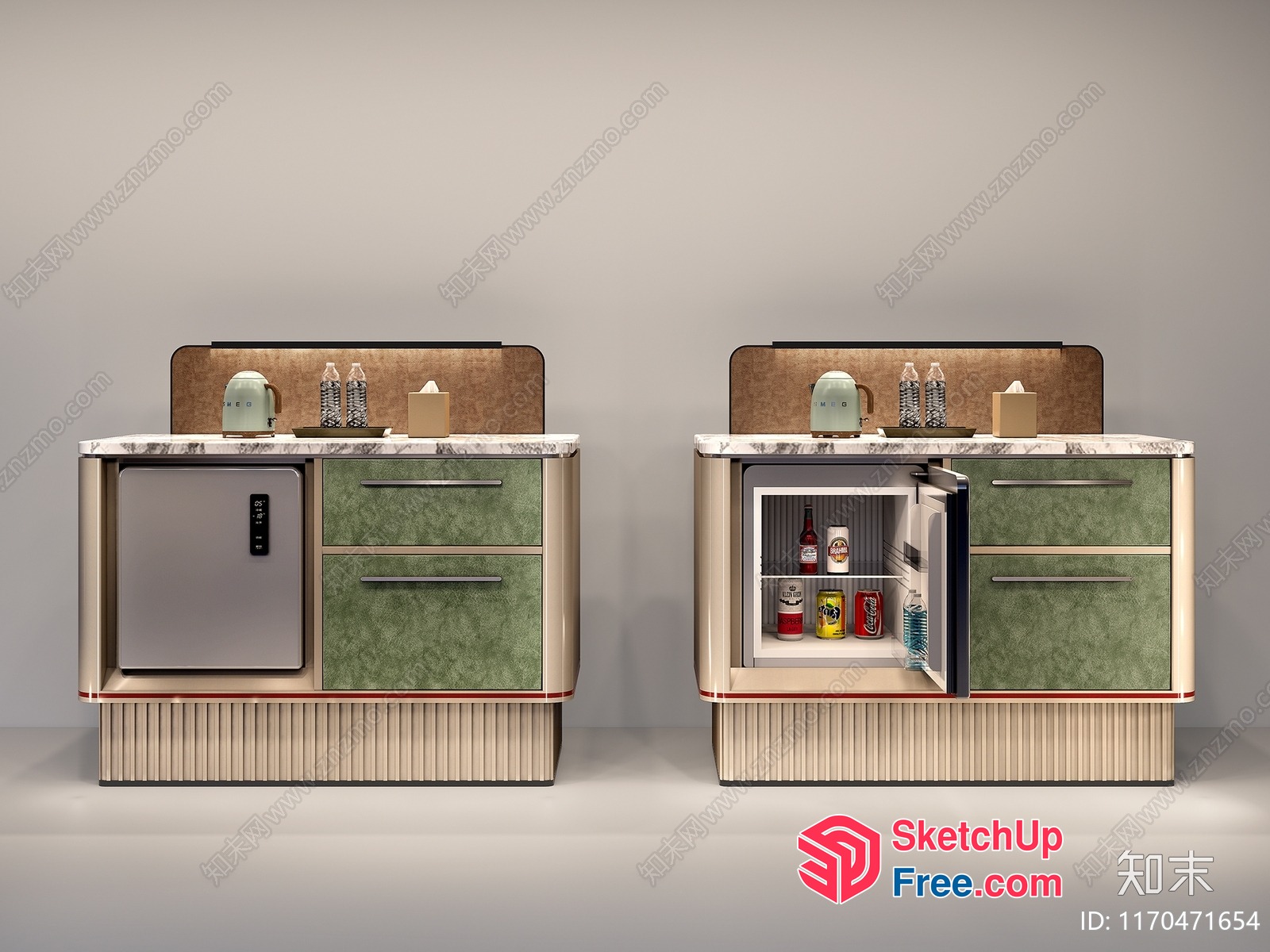 Modern Kitchen With Integrated Fridge And Mini Bar 3D SketchUp File