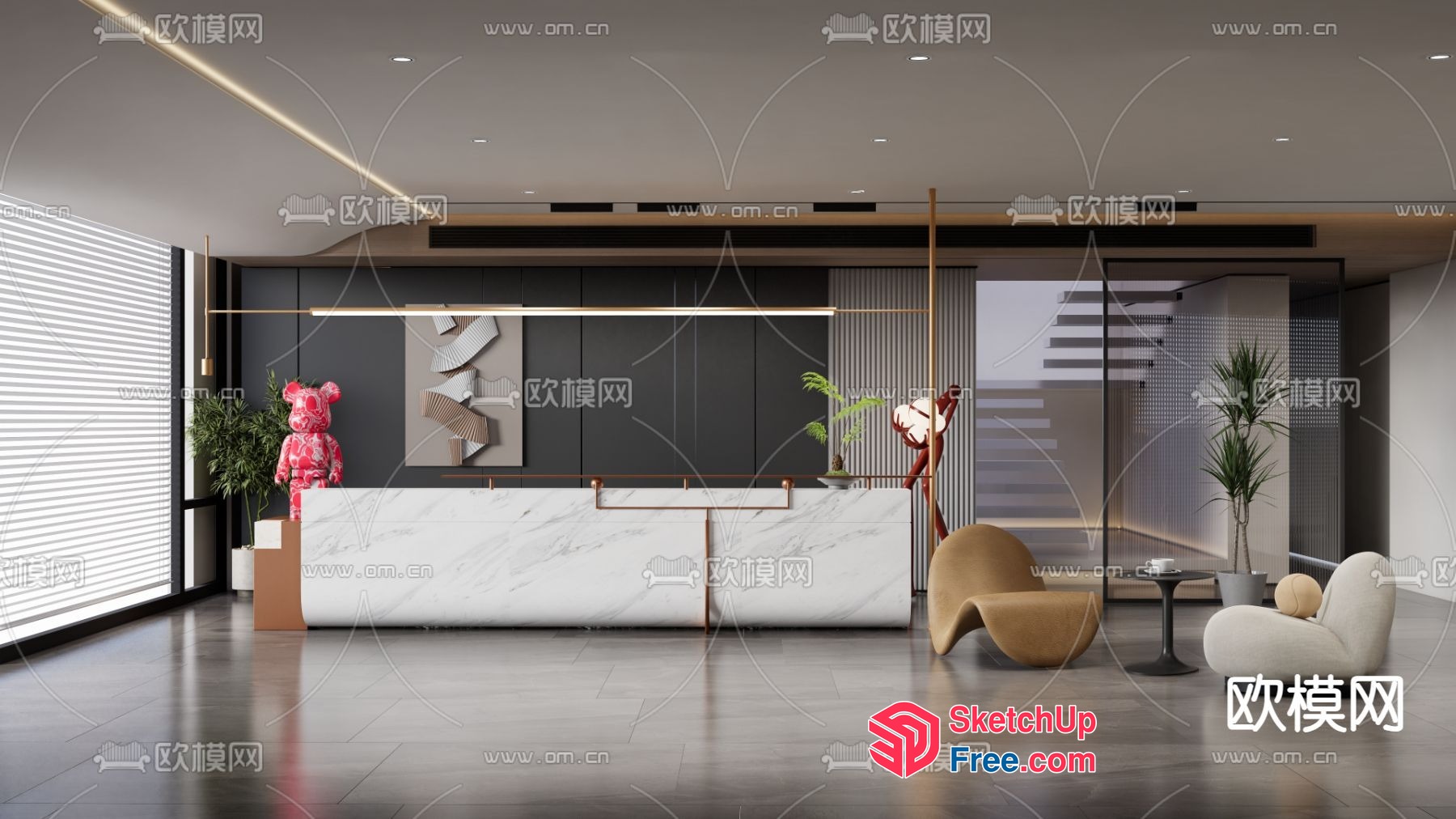 Modern Minimalist Office Interior Design With Sleek Furniture 3D SketchUp File