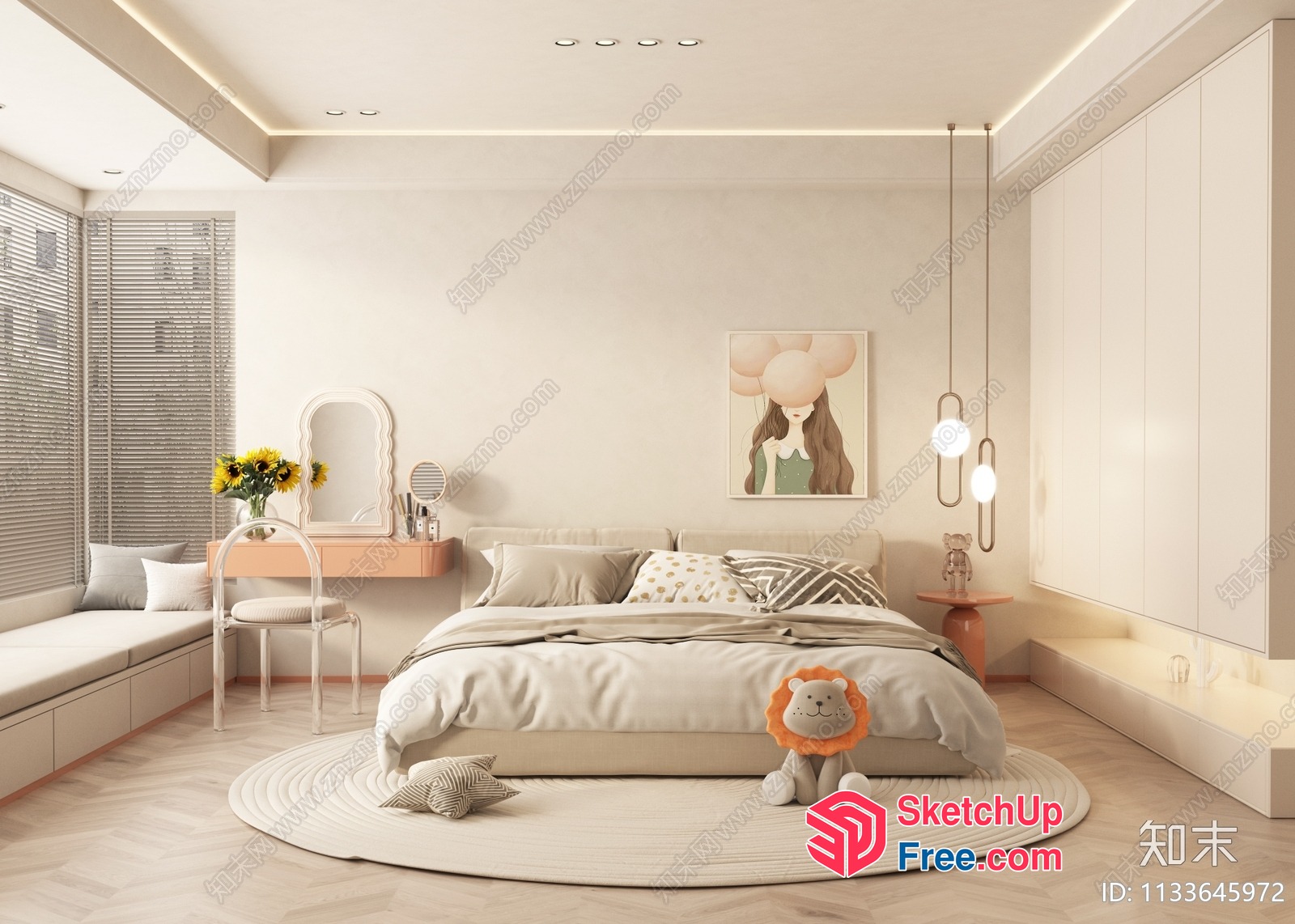 Modern Minimalist Bedroom With Soft Creamy Tones 3D SketchUp File